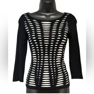 Express Black Cutout Knit Sweater XS Fitted Bodycon Illusion Top